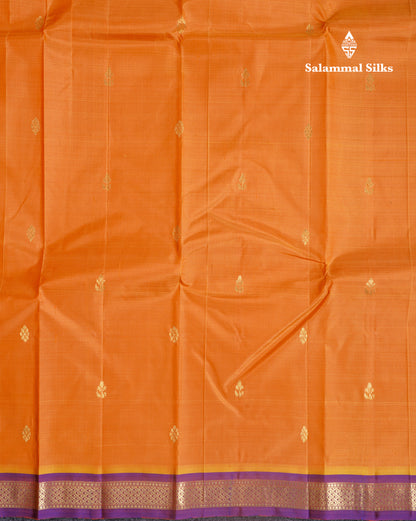 Mango Yellow Pure Kanjivaram Silk Saree With Contrast Purple Small One Side Border