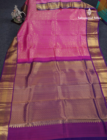Magenta Pink Beautiful Bridal Pure Kanjivaram Silk Saree With Violet Border