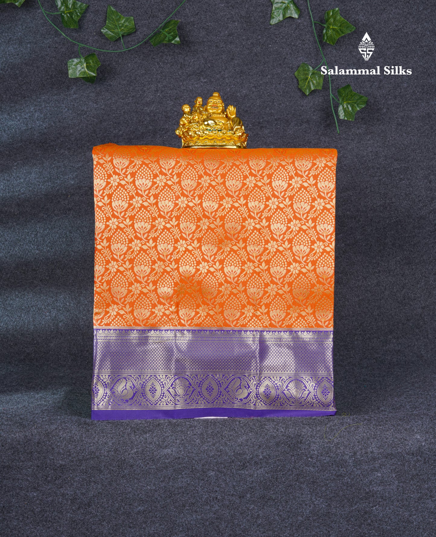 Semi Pattu Pavadai ( Orange ) With Violet Blouse 21"