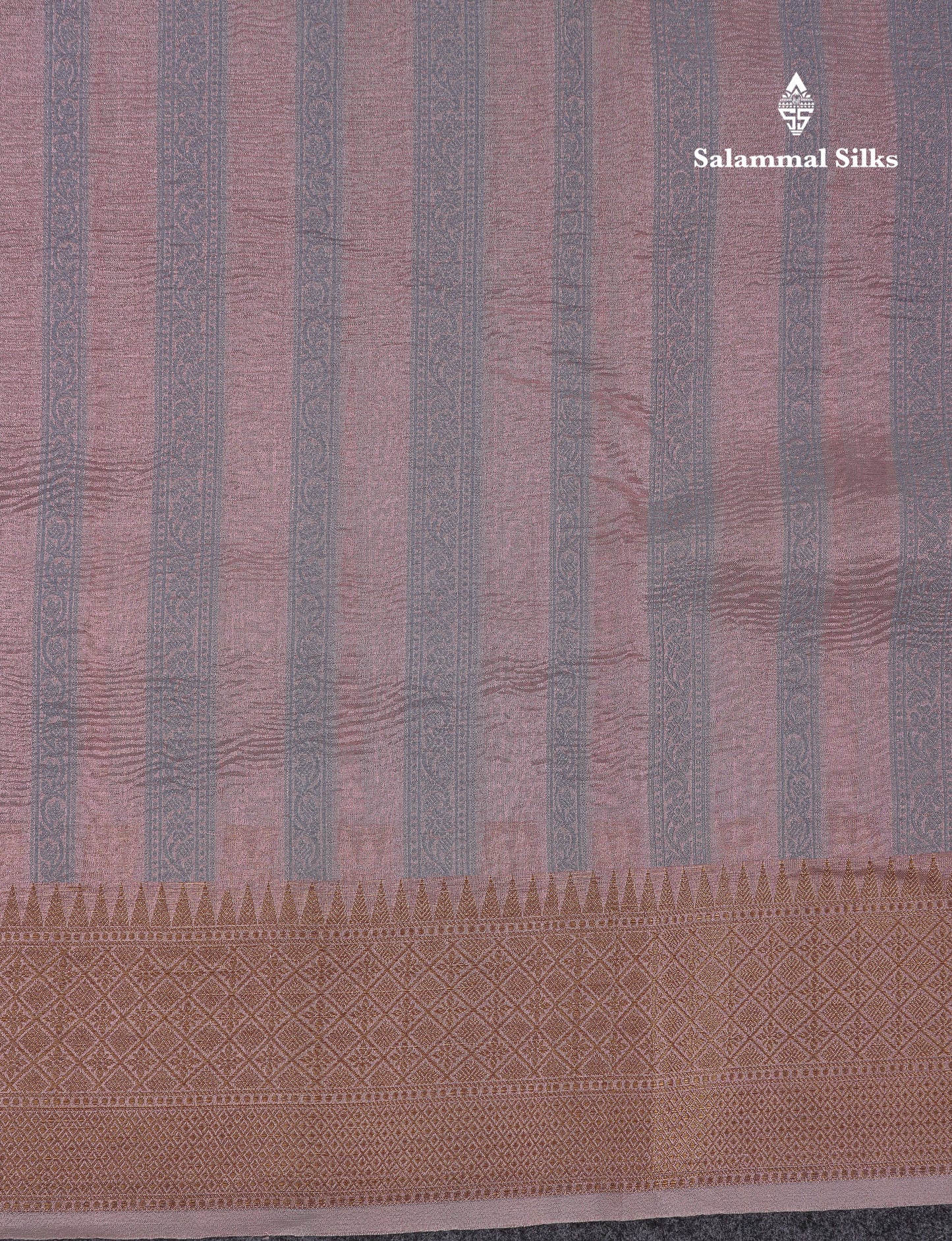 Premium Dark Peach Tissue Crush Fancy Saree With Traditional Border