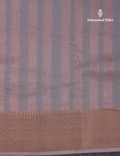 Premium Dark Peach Tissue Crush Fancy Saree With Traditional Border