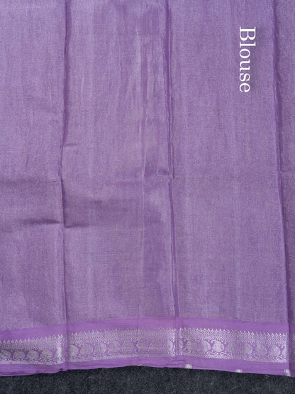 Stunning Pastel Violet Tissue Sungudi Cotton Saree With Small Traditional Silver Zari Border