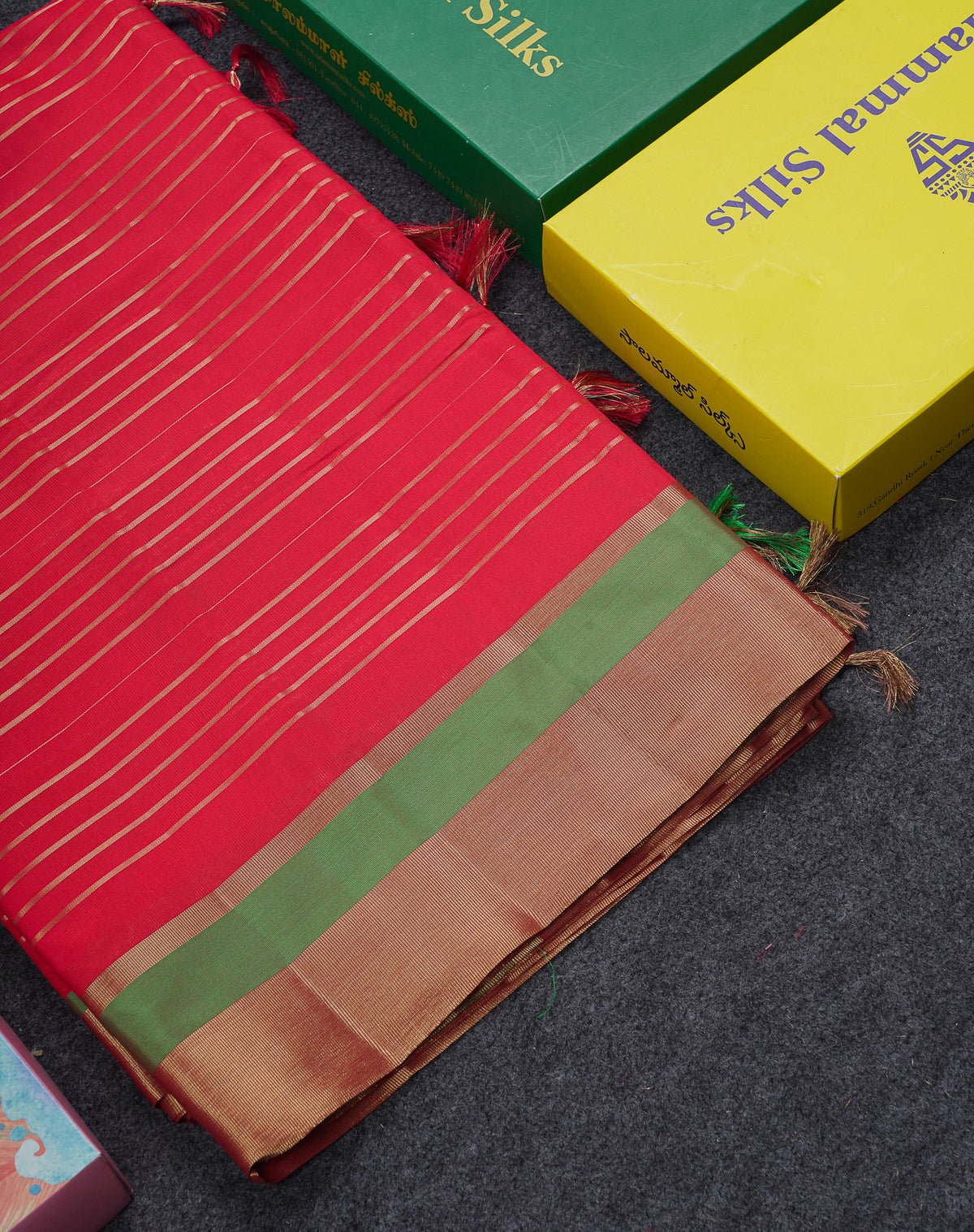 Beautiful Chilly Red Semi Tussar Fancy Saree With Contrast Dual Tone Bottle Green Blouse