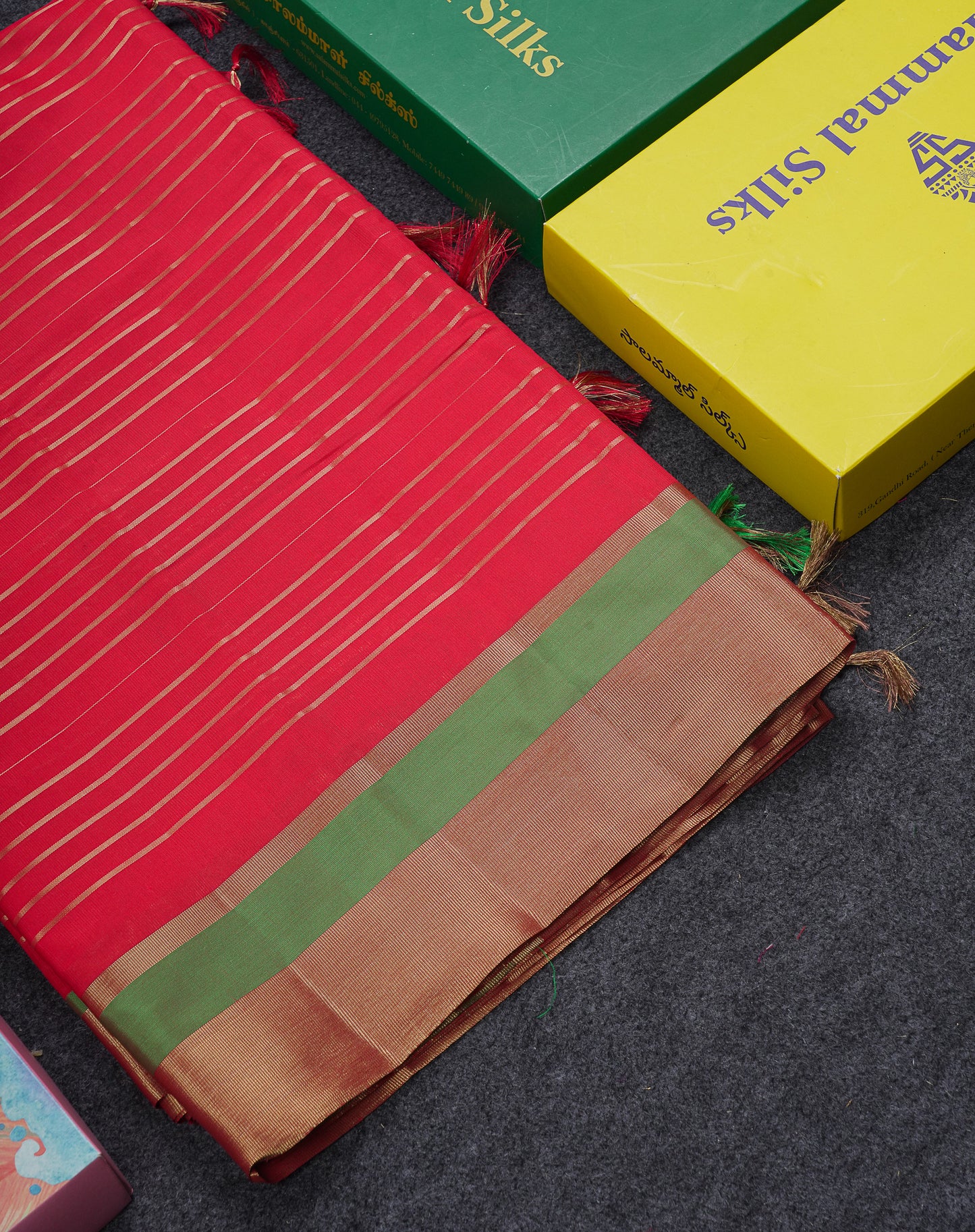 Beautiful Chilly Red Semi Tussar Fancy Saree With Contrast Dual Tone Bottle Green Blouse