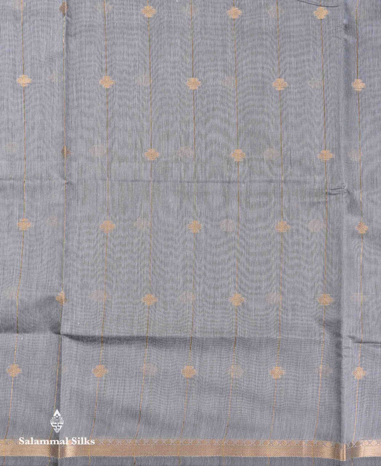 Beautiful Light Grey Stripes With Butta Maheshwar Cotton Saree With Contrast Black Blouse