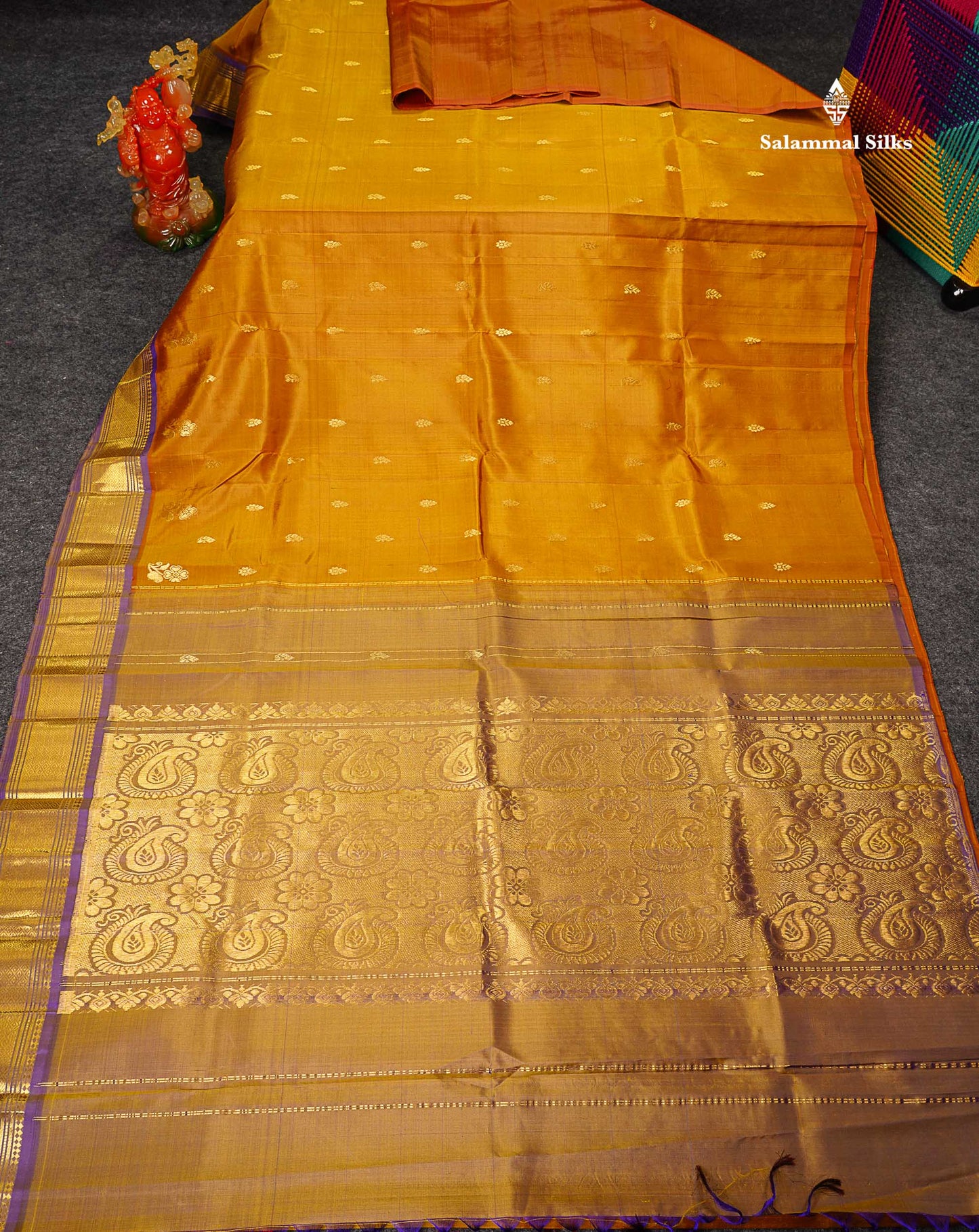 One Side Border Pure Silk Saree - Brown With Contrast Purple Traditional Border