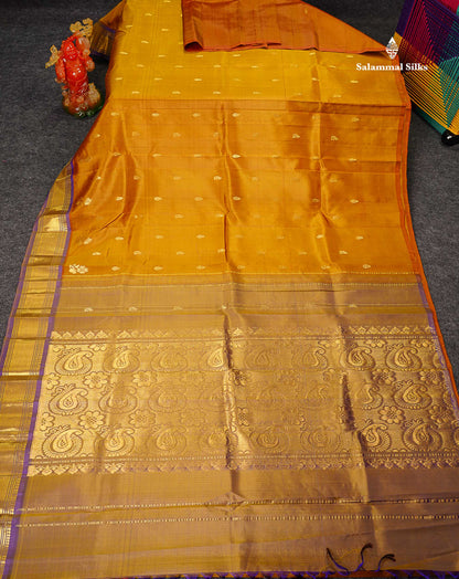 One Side Border Pure Silk Saree - Brown With Contrast Purple Traditional Border