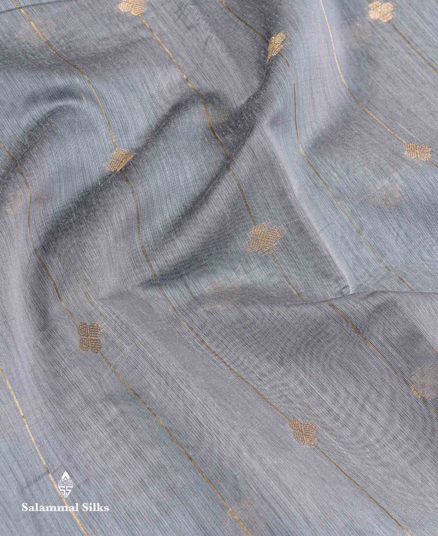 Beautiful Light Grey Stripes With Butta Maheshwar Cotton Saree With Contrast Black Blouse