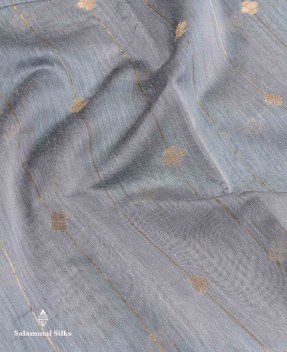Beautiful Light Grey Stripes With Butta Maheshwar Cotton Saree With Contrast Black Blouse