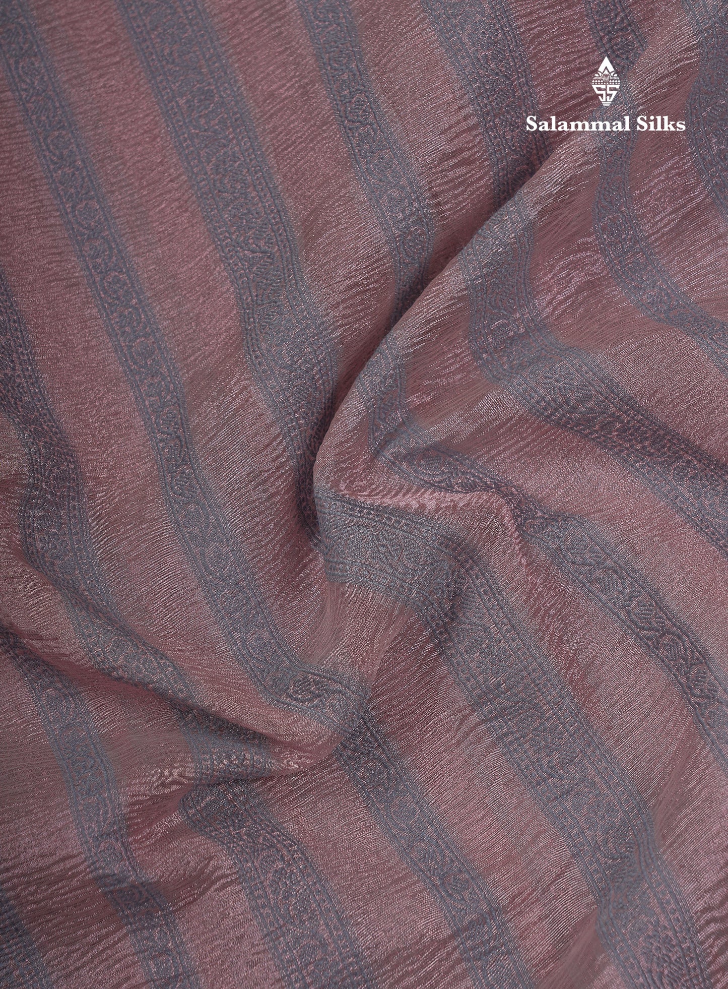 Premium Dark Peach Tissue Crush Fancy Saree With Traditional Border