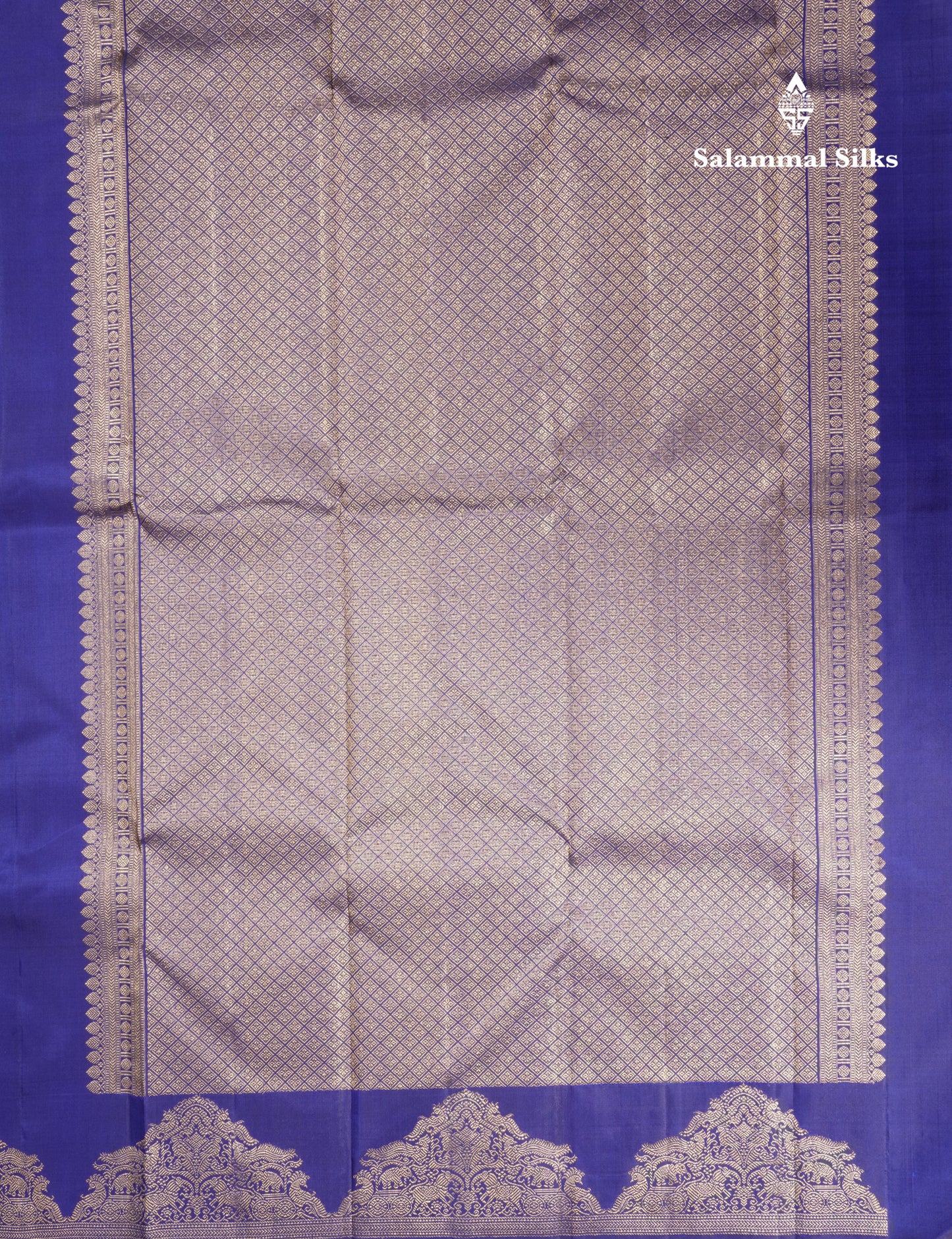 Royal Blue Pure Kanjivaram Silk Saree With Traditional Turning Border