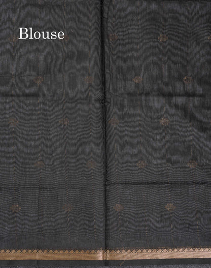 Beautiful Light Grey Stripes With Butta Maheshwar Cotton Saree With Contrast Black Blouse