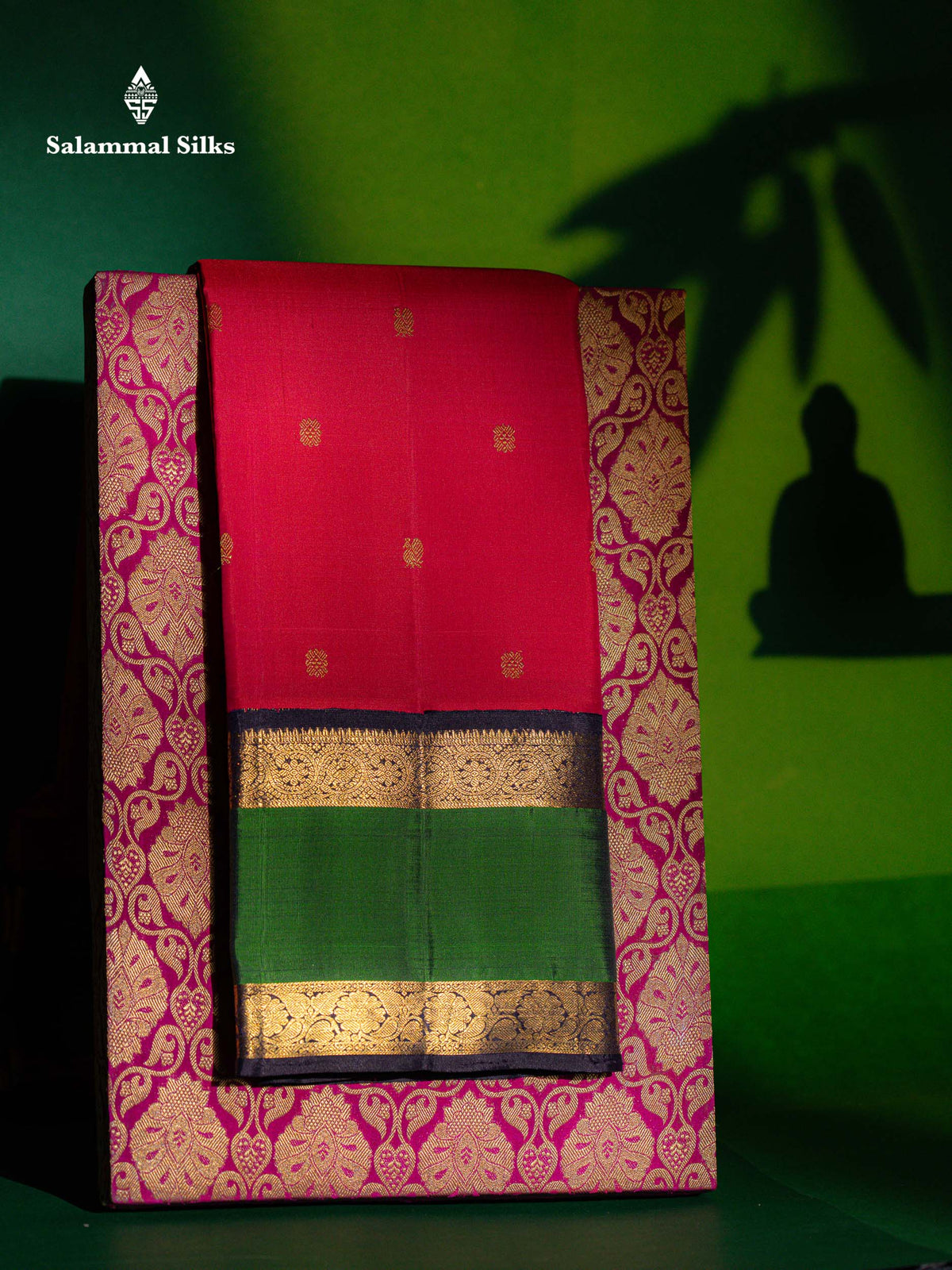 Beautiful Korvai Redish Pink Handloom Pure Silk Saree With Bottle Green & Dark Brown Traditional Double Border