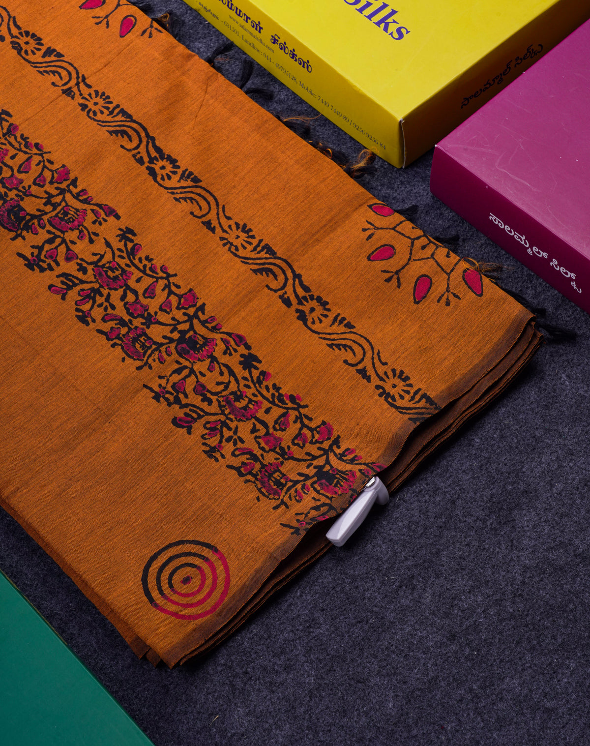 Beautiful Mustard Yellow South Cotton Printed Saree With Contrast Black Blouse
