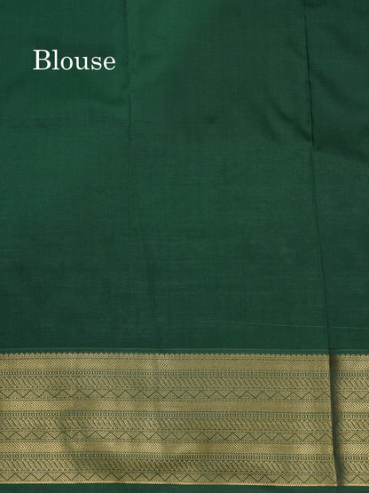 1000 Buttas Light Peach Semi Silk Saree With Contrast Bottle Green Border