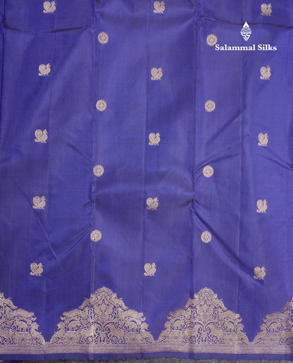 Royal Blue Pure Kanjivaram Silk Saree With Traditional Turning Border