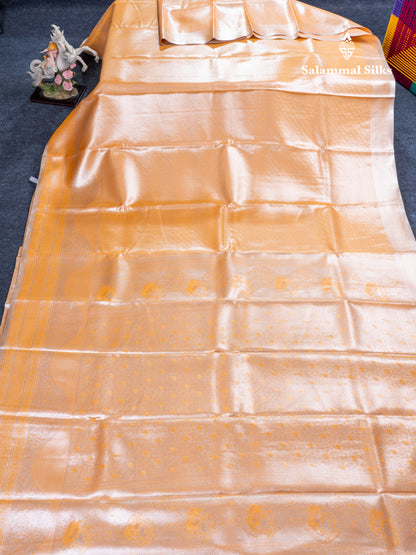Silver Bridal Tissue Semi Silk Saree With Traditional Evening Morning Border