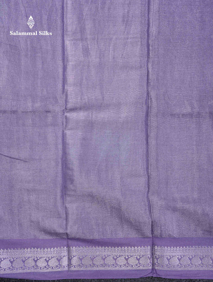 Stunning Pastel Violet Tissue Sungudi Cotton Saree With Small Traditional Silver Zari Border