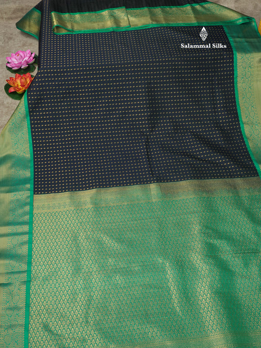 1000 Buttas Dark Navy Blue Semi Silk Saree With Contrast Saffire Green Border
