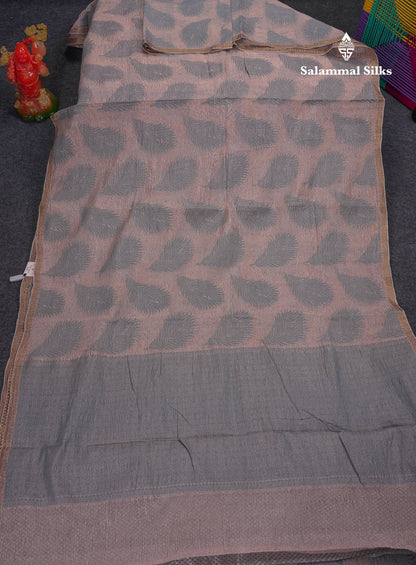 Premium Dark Peach Tissue Crush Fancy Saree With Contrast Blueish Grey Blouse