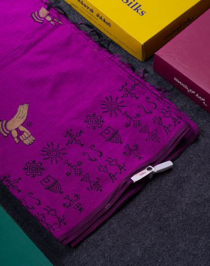 Beautiful Vadamalli South Cotton Printed Saree With Contrast Onion Pink Blouse