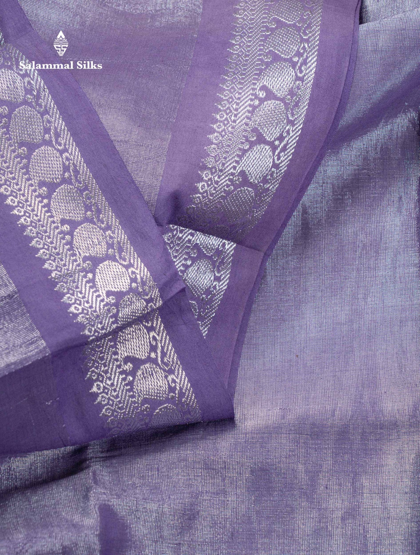 Stunning Pastel Violet Tissue Sungudi Cotton Saree With Small Traditional Silver Zari Border
