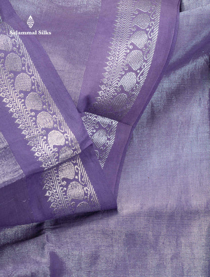 Stunning Pastel Violet Tissue Sungudi Cotton Saree With Small Traditional Silver Zari Border