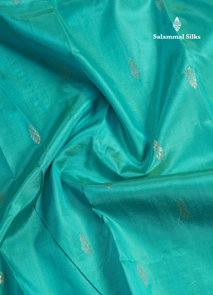 Dual Tone Sapphire Blue Pure Kanjivaram Silk Saree With Contrast Purple One Side Border