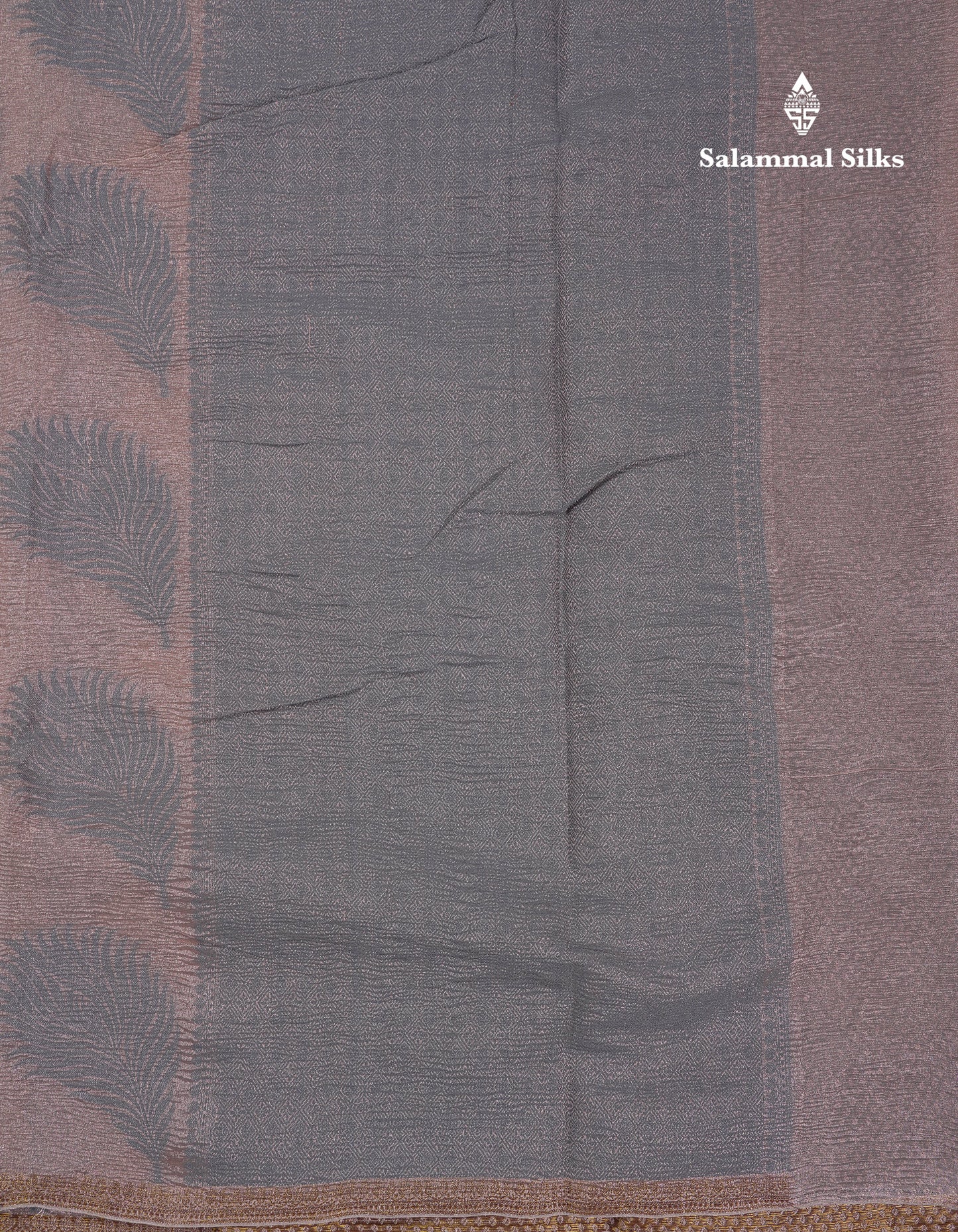 Premium Dark Peach Tissue Crush Fancy Saree With Contrast Blueish Grey Blouse