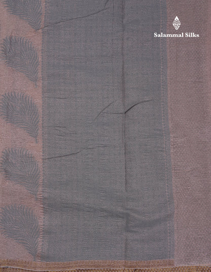 Premium Dark Peach Tissue Crush Fancy Saree With Contrast Blueish Grey Blouse