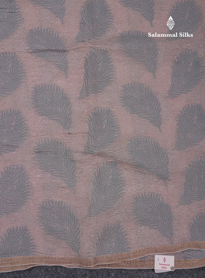 Premium Dark Peach Tissue Crush Fancy Saree With Contrast Blueish Grey Blouse