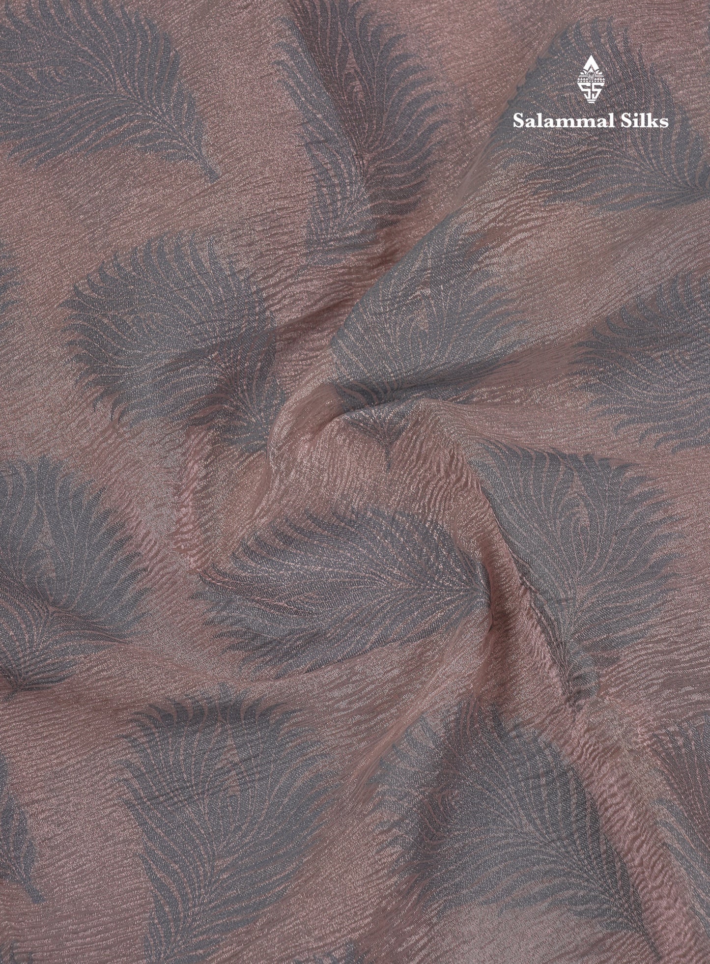 Premium Dark Peach Tissue Crush Fancy Saree With Contrast Blueish Grey Blouse
