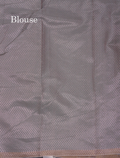 Premium Dark Peach Tissue Crush Fancy Saree With Contrast Blueish Grey Blouse