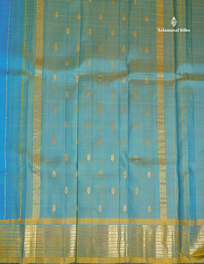 One Side Border Pure Silk Saree - Ananda Blue With Contrast Manthulir Green Traditional Border