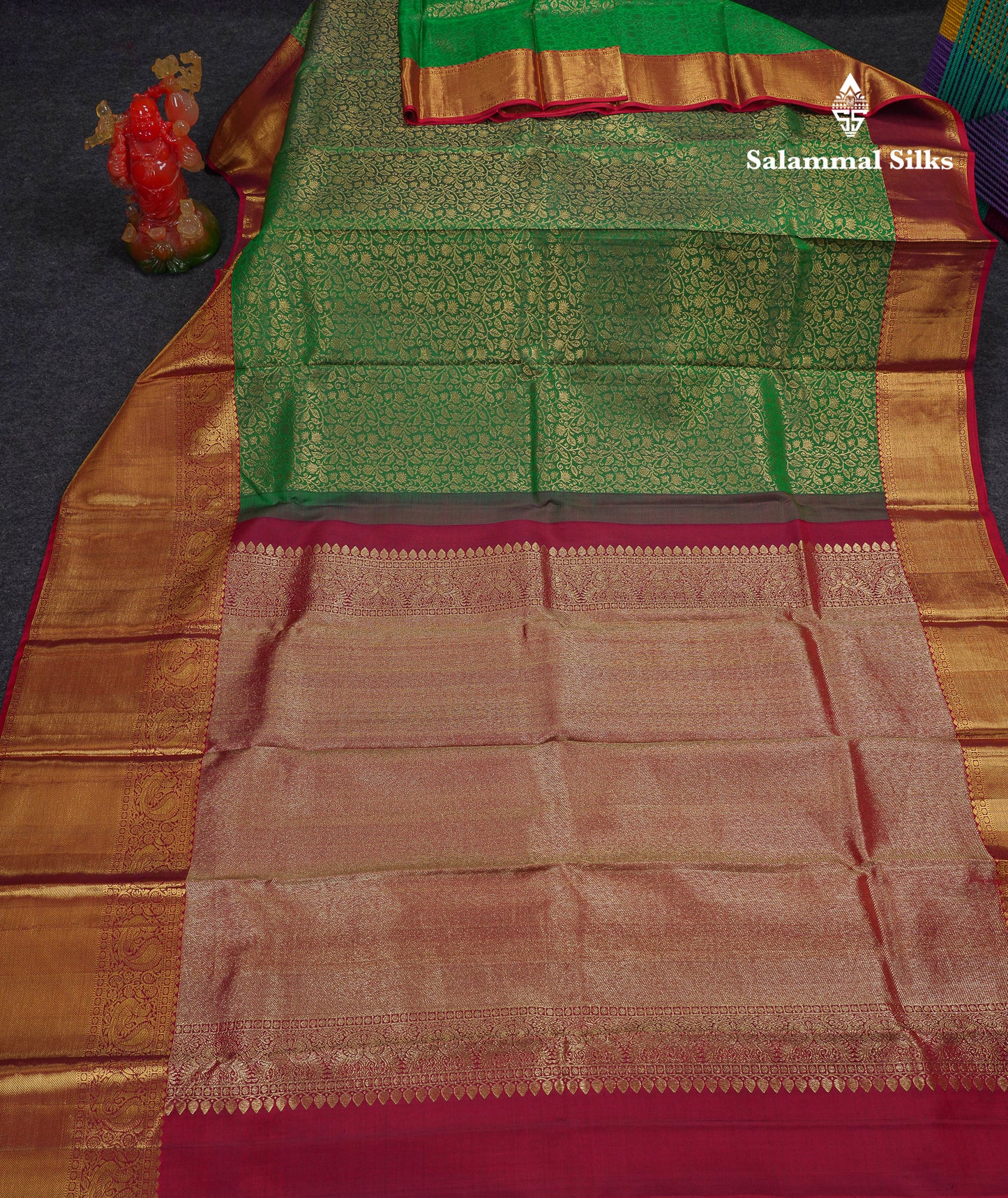 Beautiful Bottle Green Bridal Pure Kanjivaram Silk Saree With Contrast Dark Maroon Traditional Evening Morning Border