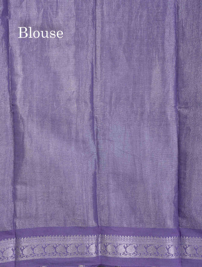 Stunning Pastel Violet Tissue Sungudi Cotton Saree With Small Traditional Silver Zari Border