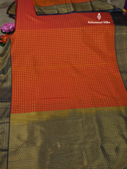 1000 Buttas Grey White Semi Silk Saree With Contrast Navy Blue Border