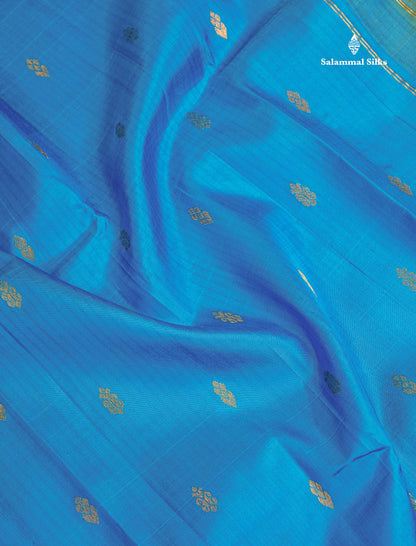 One Side Border Pure Silk Saree - Ananda Blue With Contrast Manthulir Green Traditional Border