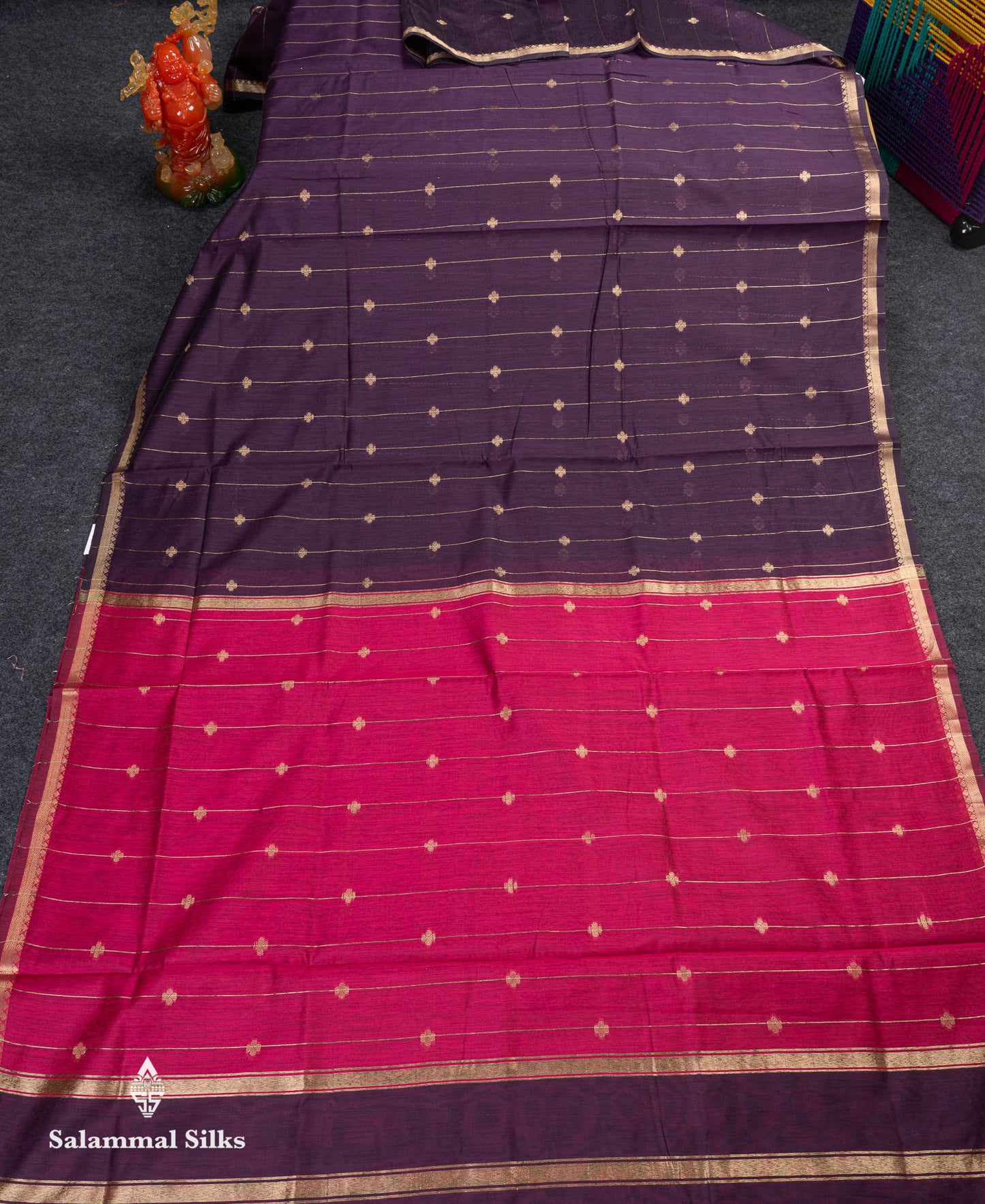 Beautiful Light Grey Stripes With Butta Maheshwar Cotton Saree With Contrast Black Blouse