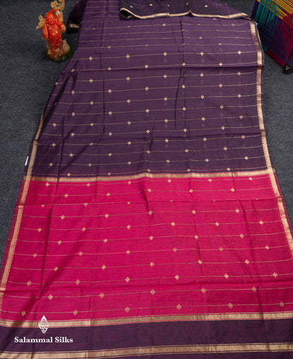 Beautiful Light Grey Stripes With Butta Maheshwar Cotton Saree With Contrast Black Blouse