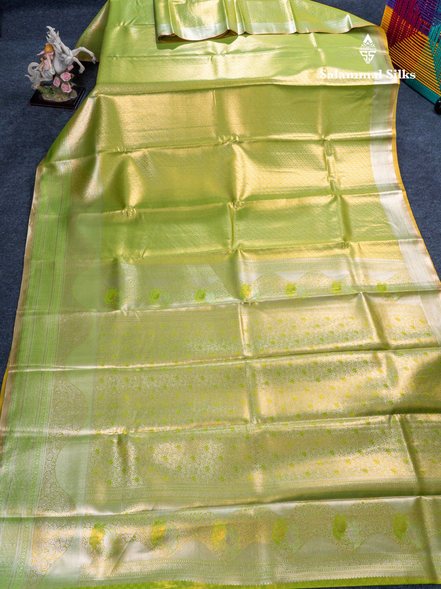 Silver Bridal Tissue Semi Silk Saree With Traditional Evening Morning Border