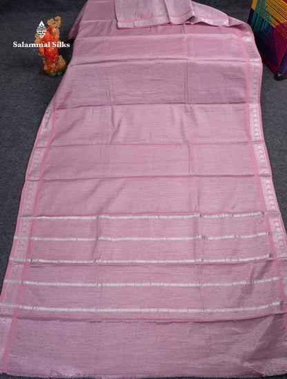 Stunning Pastel Violet Tissue Sungudi Cotton Saree With Small Traditional Silver Zari Border