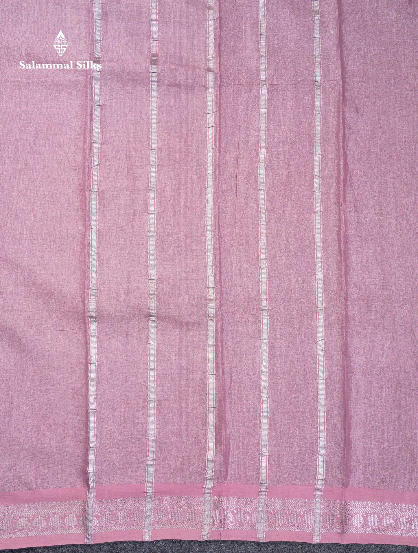 Stunning Pastel Violet Tissue Sungudi Cotton Saree With Small Traditional Silver Zari Border