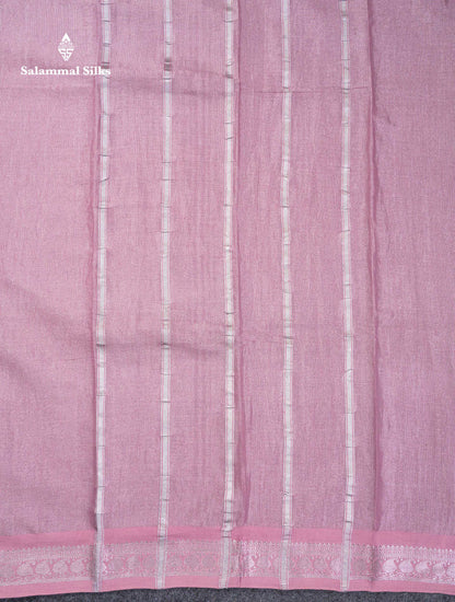 Stunning Pastel Violet Tissue Sungudi Cotton Saree With Small Traditional Silver Zari Border