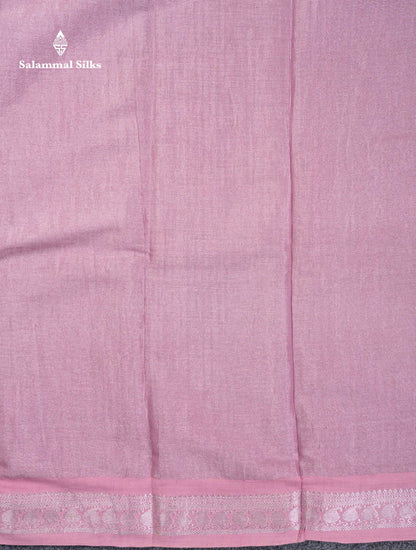 Stunning Pastel Violet Tissue Sungudi Cotton Saree With Small Traditional Silver Zari Border