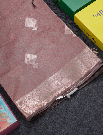 Beautiful Chocolate Semi Tussar Fancy Saree With Medium Border
