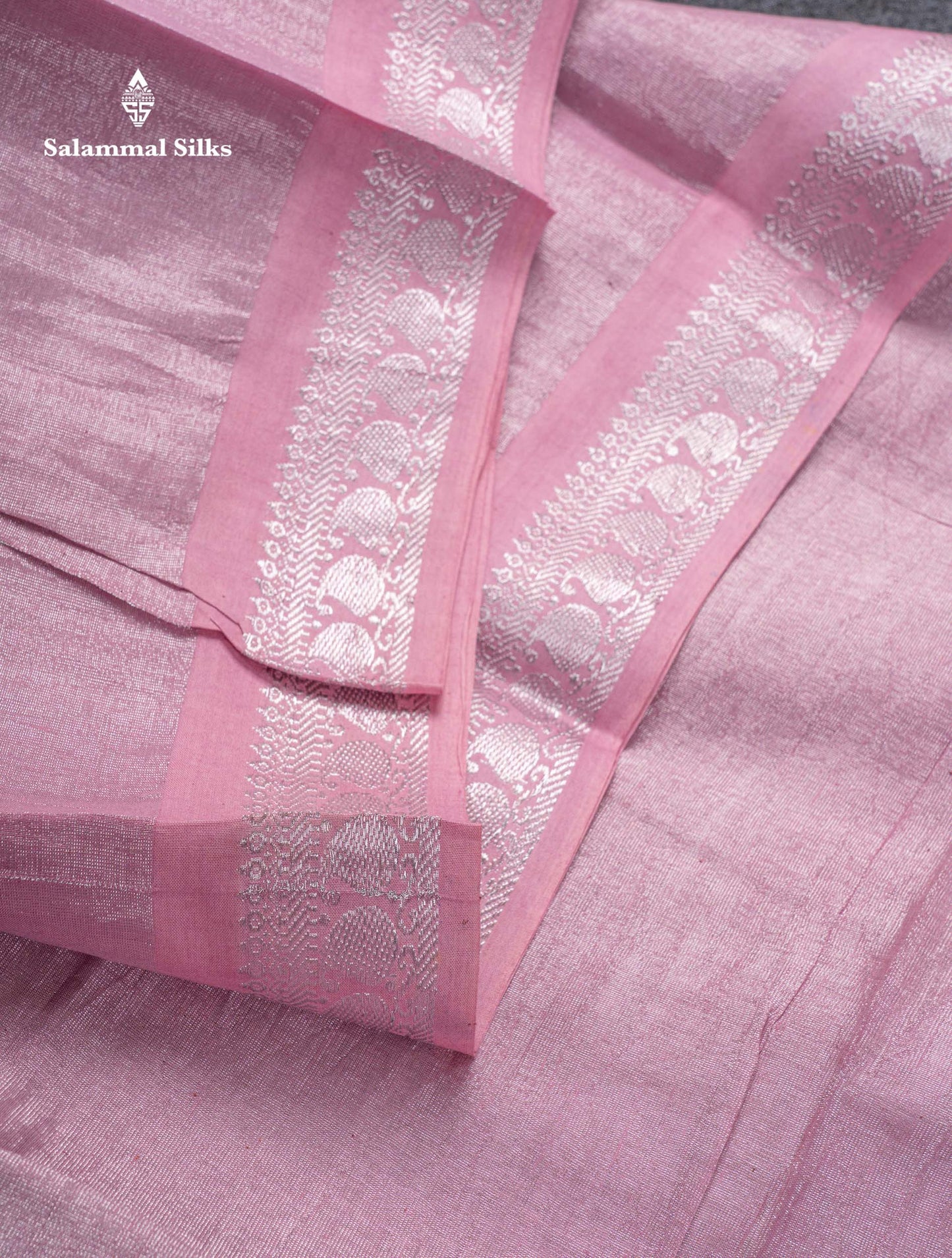 Stunning Pastel Violet Tissue Sungudi Cotton Saree With Small Traditional Silver Zari Border