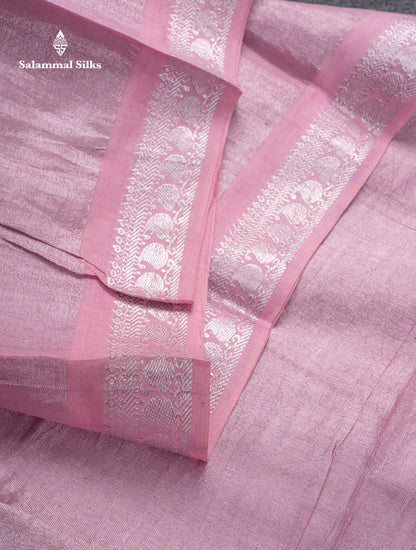 Stunning Pastel Violet Tissue Sungudi Cotton Saree With Small Traditional Silver Zari Border