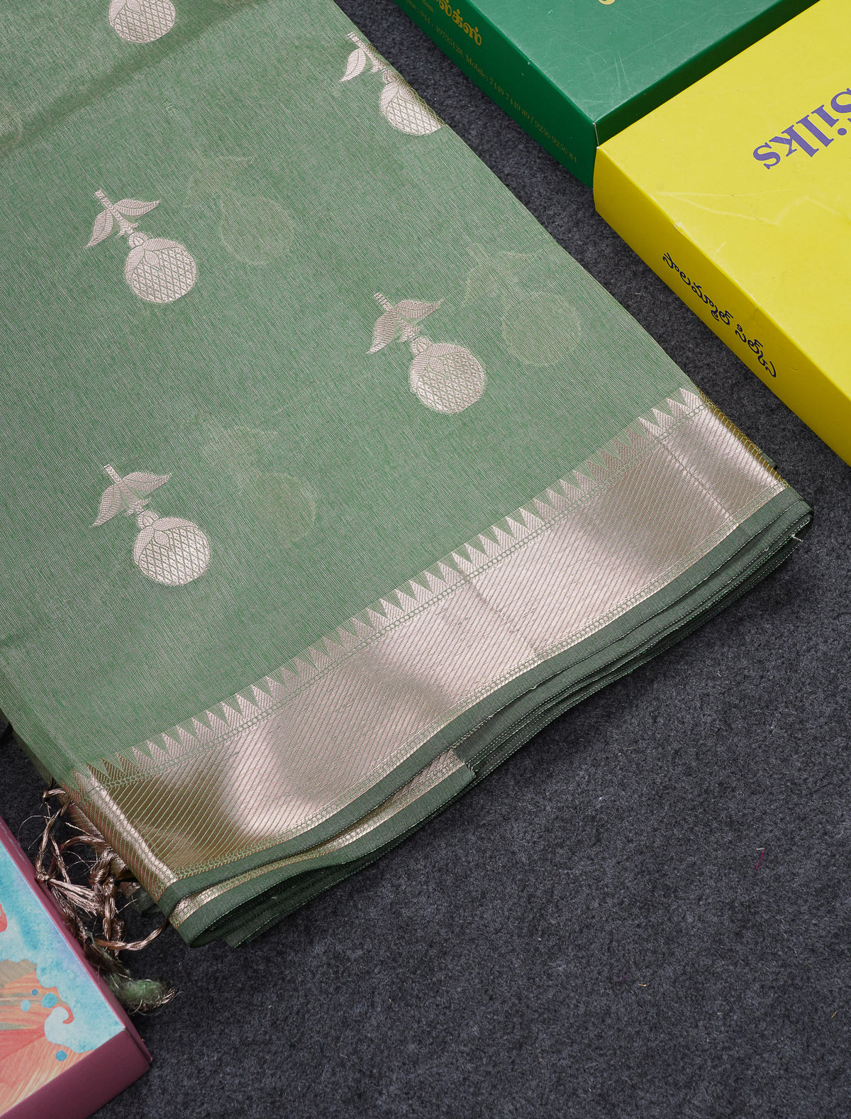 Beautiful Light Green Semi Tussar Fancy Saree With Medium Border