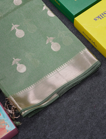 Beautiful Light Green Semi Tussar Fancy Saree With Medium Border
